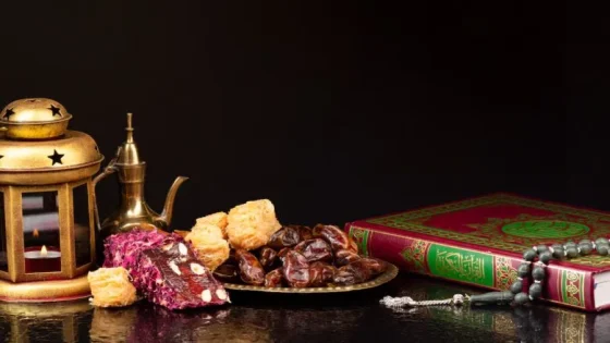 front view quran beside pastries x