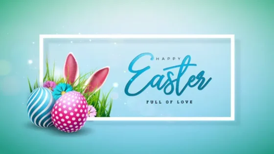 happy easter illustration with colorful painted egg rabbit ears x