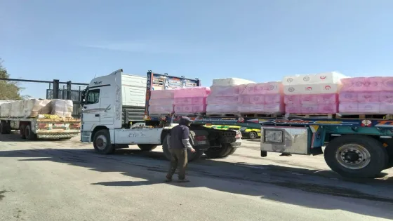 استمرار تدفق شاحنات المساعدات من معبر رفح البري إلى كرم أبو سالم لدعم غزة