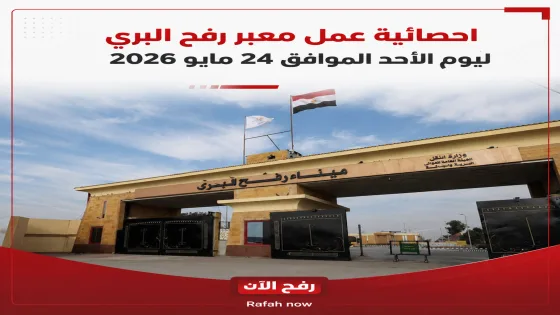 احصائية عمل معبر رفح البري ليوم الأحد الموافق 24 مايو 2026