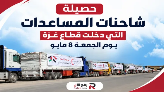 حصيلة شاحنات المساعدات التي دخلت قطاع غزة يوم الجمعة 8 مايو
