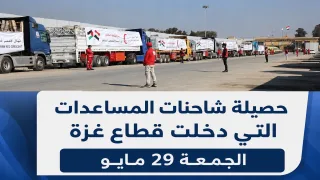 حصيلة شاحنات المساعدات التي دخلت قطاع غزة الجمعة 29 مايو