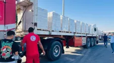 قافلة المساعدات الإنسانية الـ 211 تتوجه إلى قطاع غزة